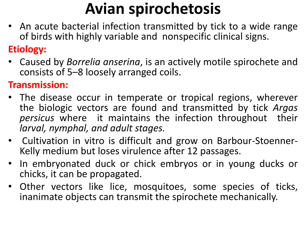 avian spirochetosis