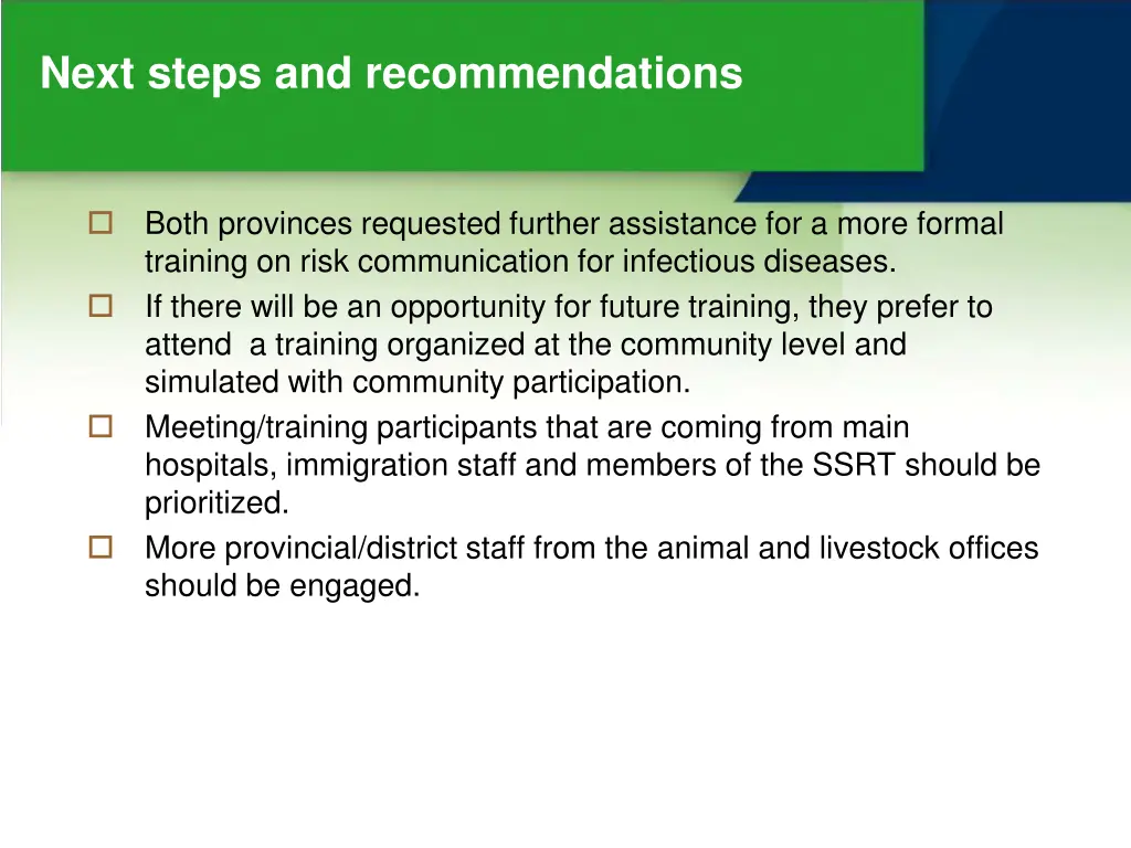 next steps and recommendations