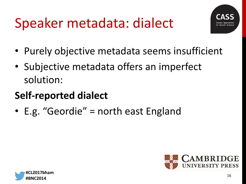 speaker metadata dialect