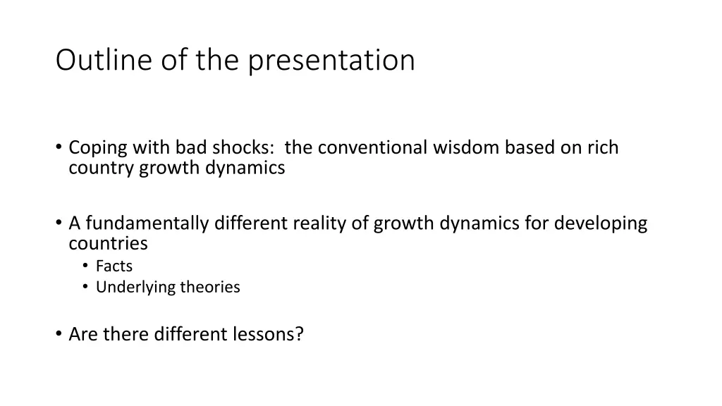 outline of the presentation