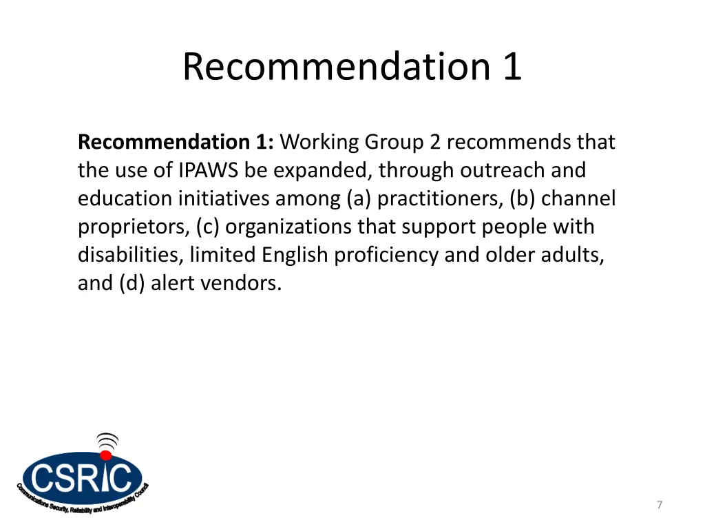 recommendation 1