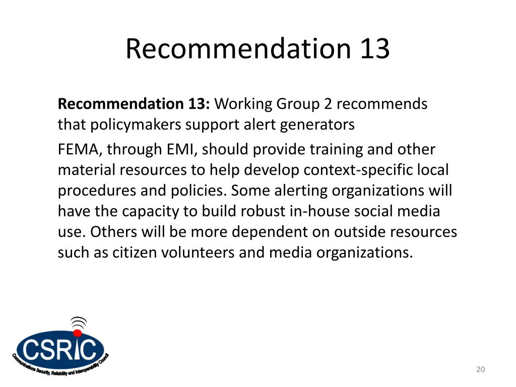 recommendation 13