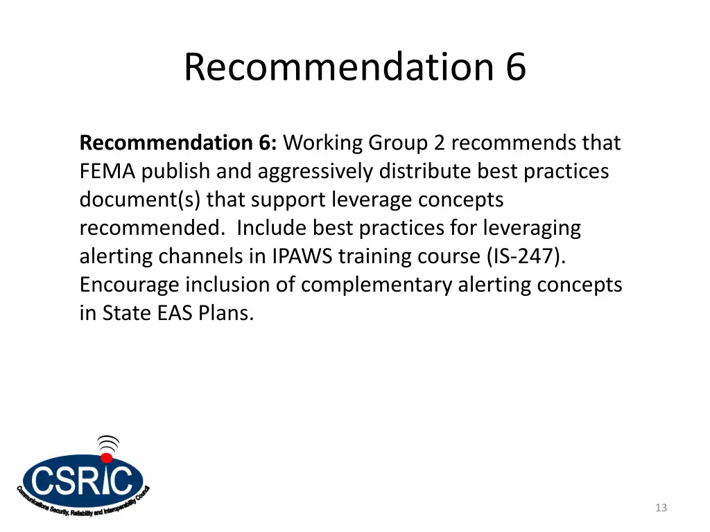recommendation 6