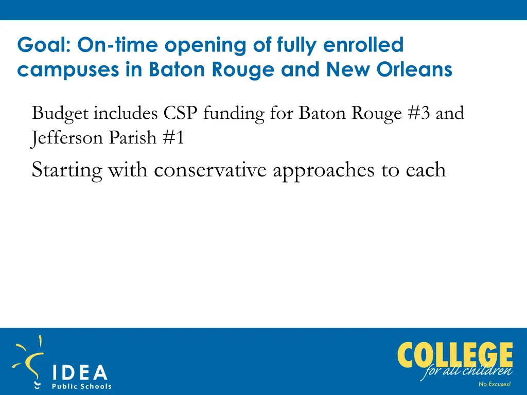 goal on time opening of fully enrolled campuses