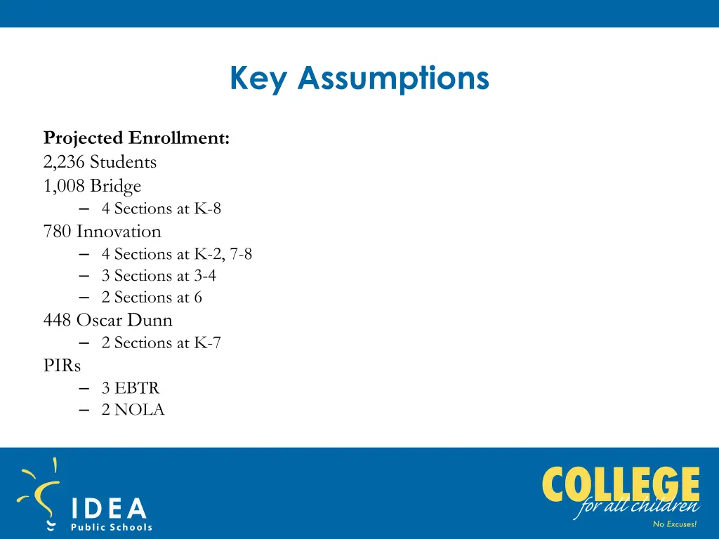 key assumptions