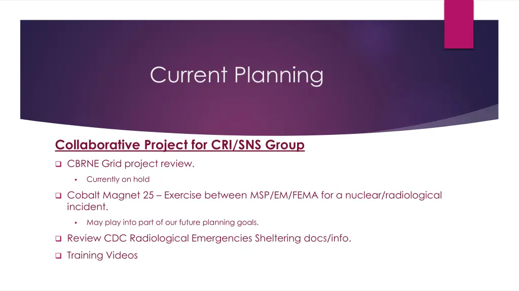 current planning