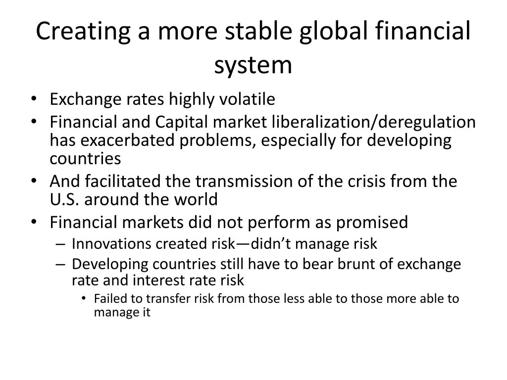 creating a more stable global financial system