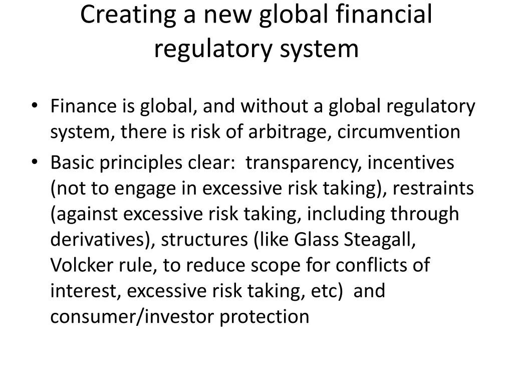 creating a new global financial regulatory system