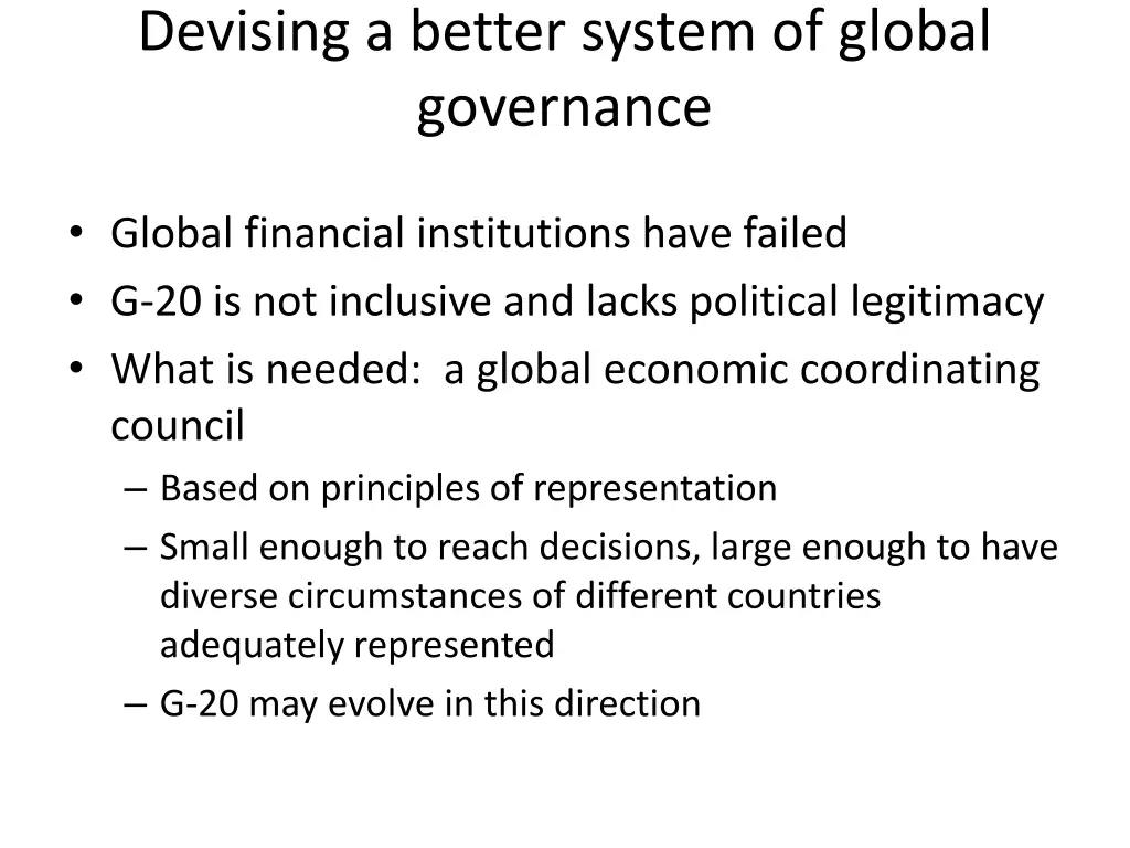 devising a better system of global governance