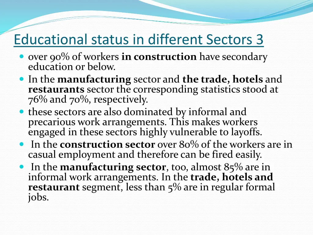 educational status in different sectors 3 over