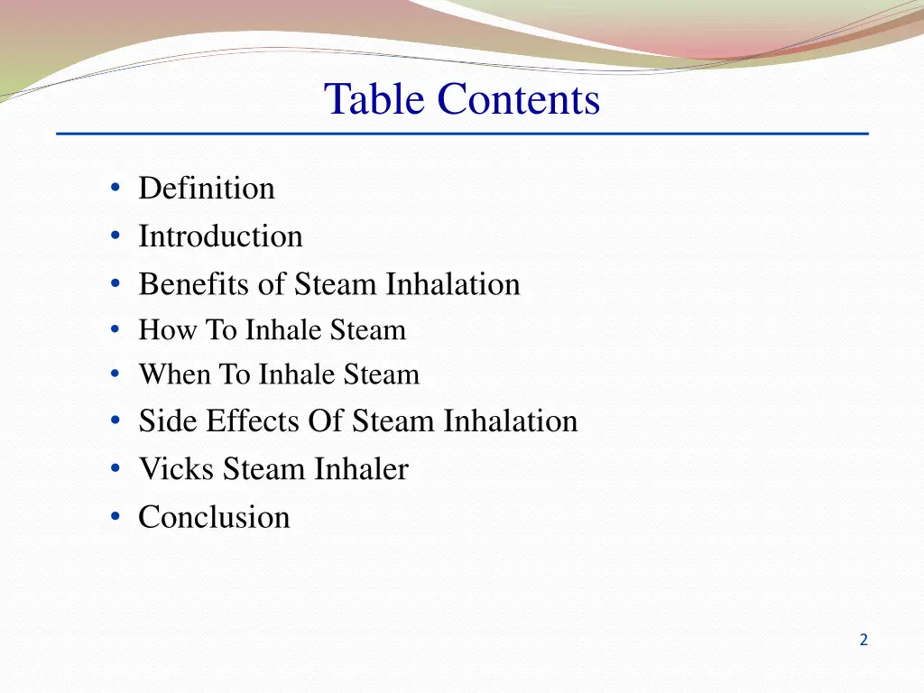 table contents