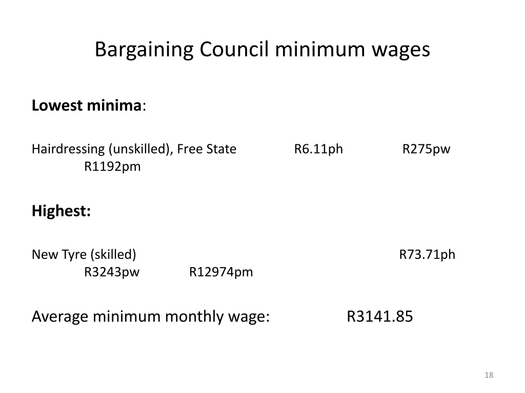 bargaining council minimum wages