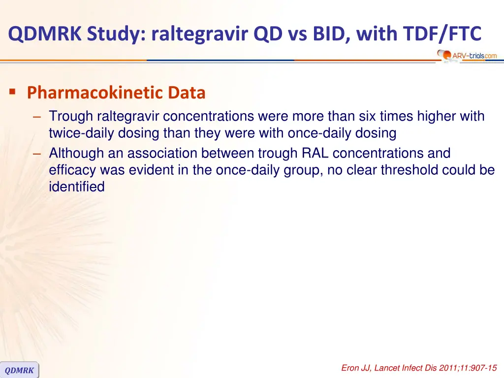qdmrk study raltegravir qd vs bid with tdf ftc 5