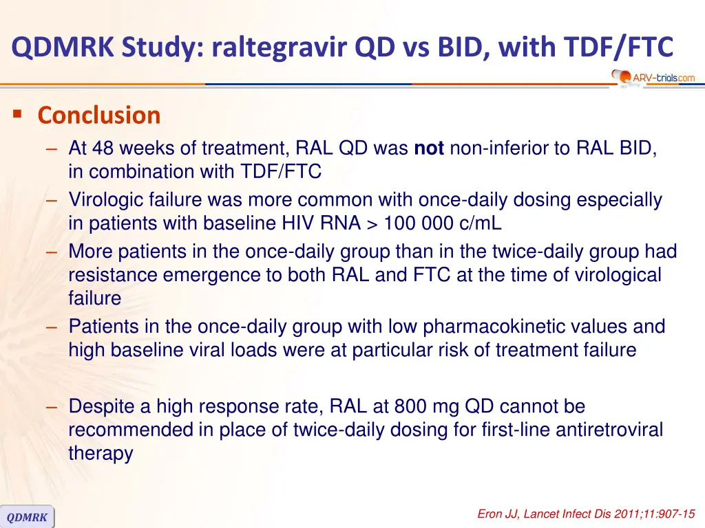 qdmrk study raltegravir qd vs bid with tdf ftc 6
