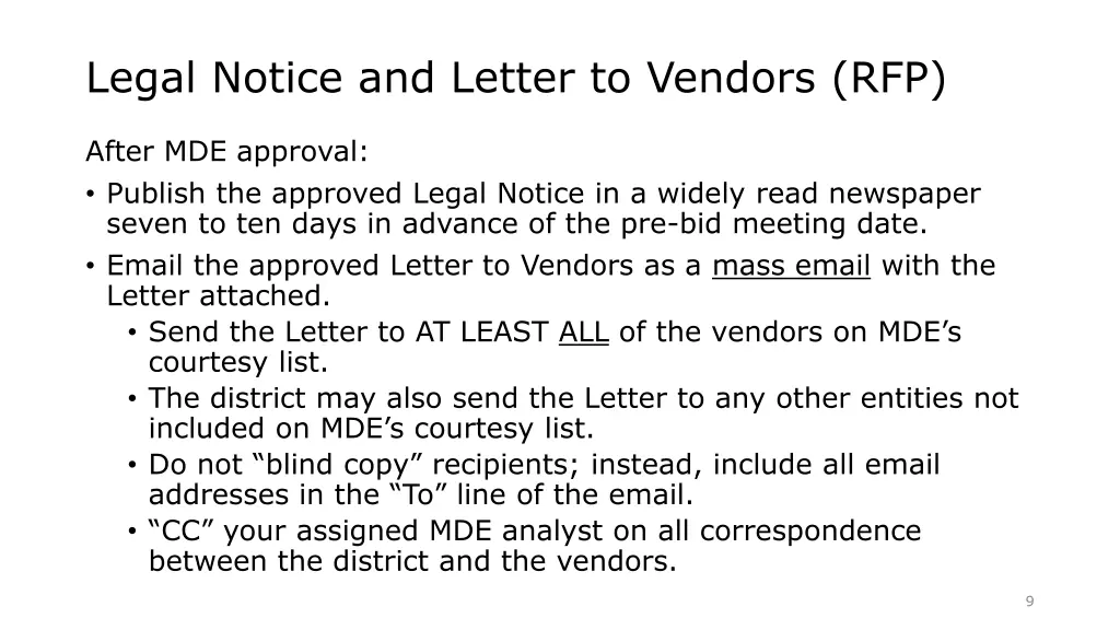 legal notice and letter to vendors rfp