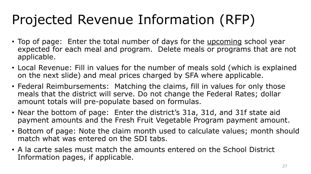 projected revenue information rfp