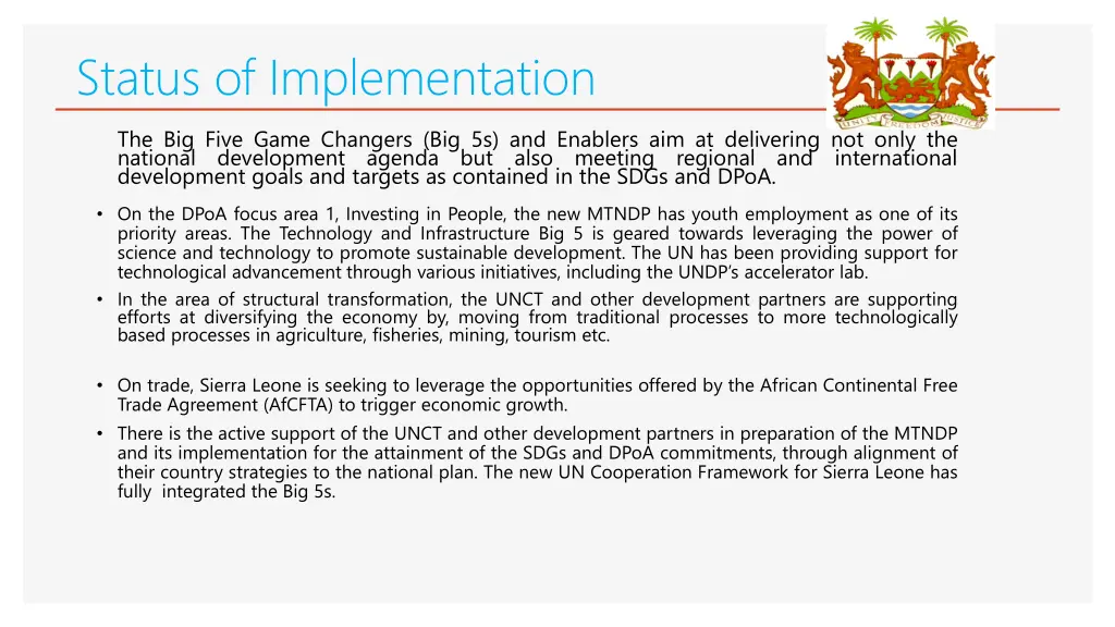 status of implementation