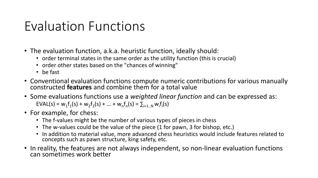 evaluation functions
