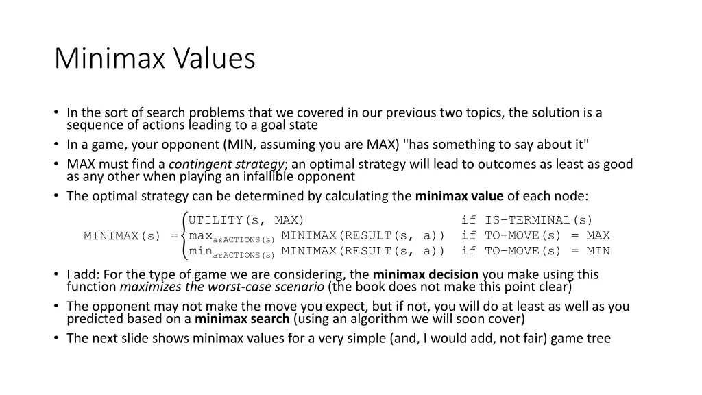 minimax values