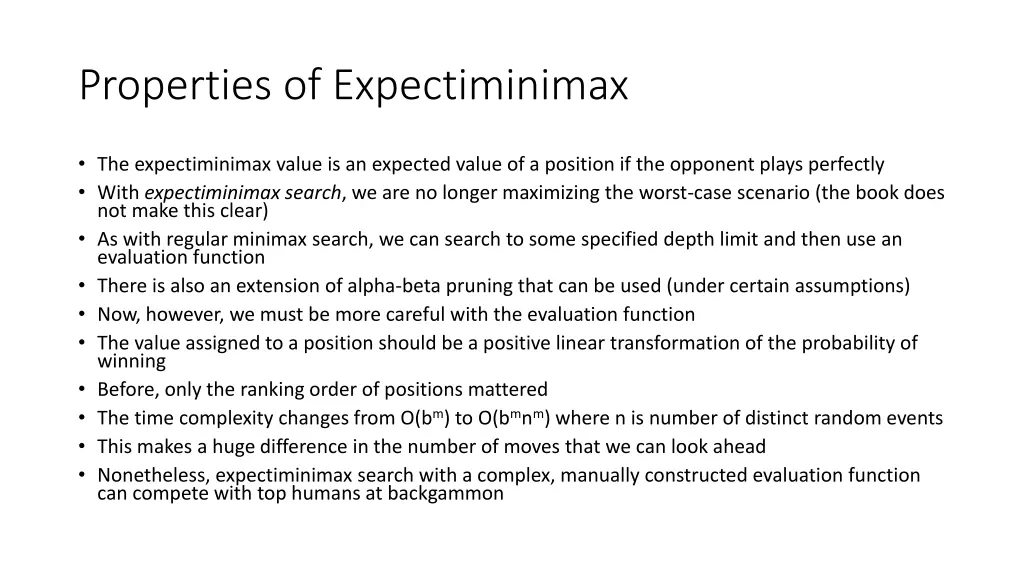 properties of expectiminimax