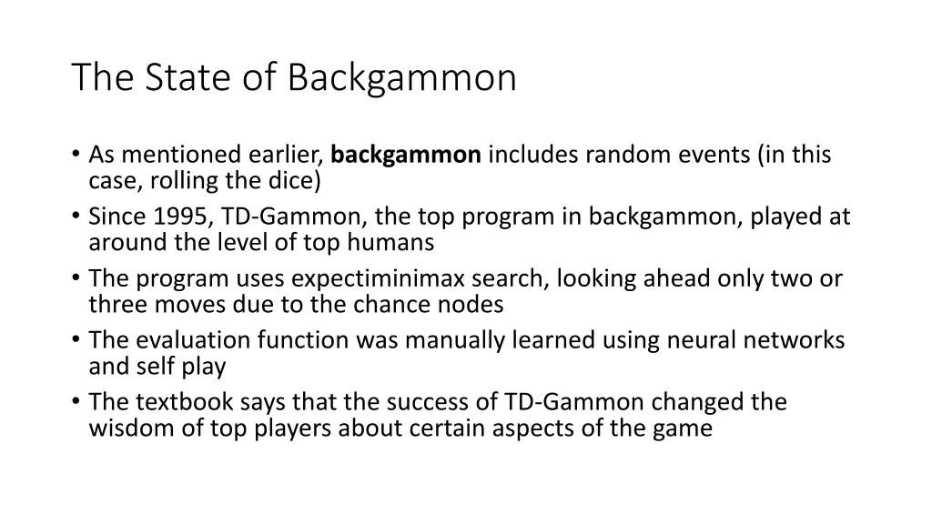 the state of backgammon