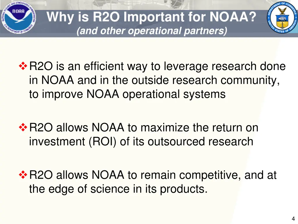why is r2o important for noaa and other