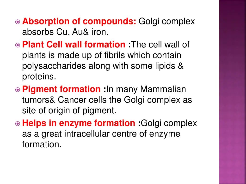 absorption of compounds golgi complex absorbs