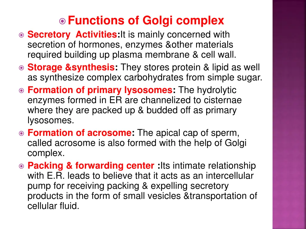 functions of golgi complex secretory activities