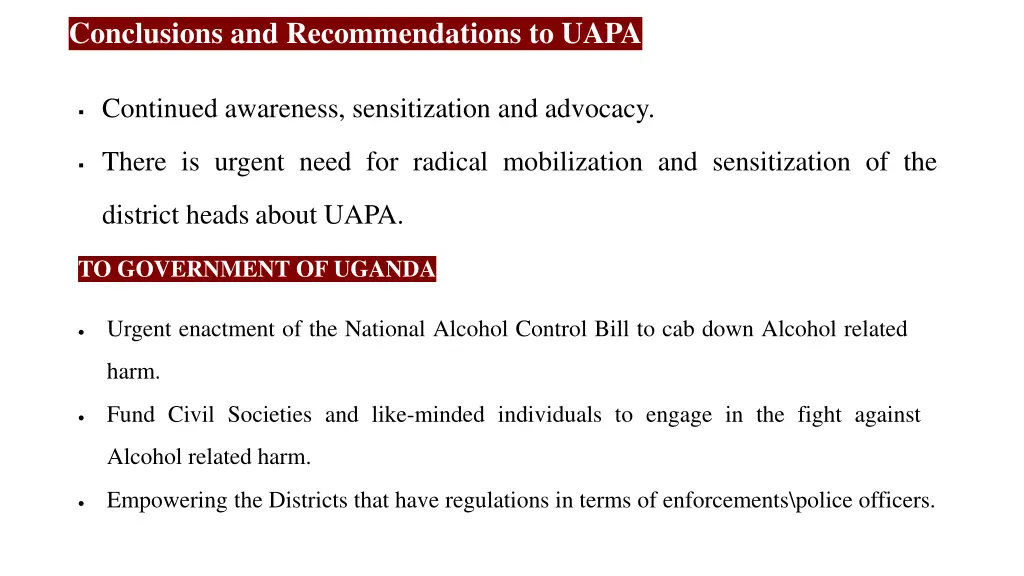 conclusions and recommendations to uapa