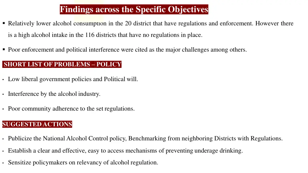 findings across the specific objectives