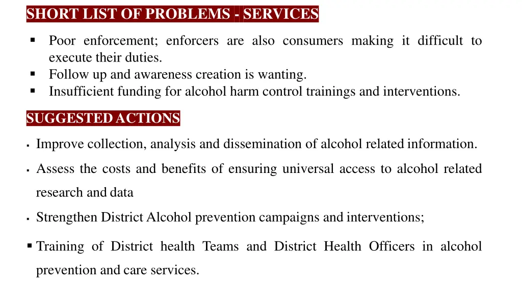 short list of problems services