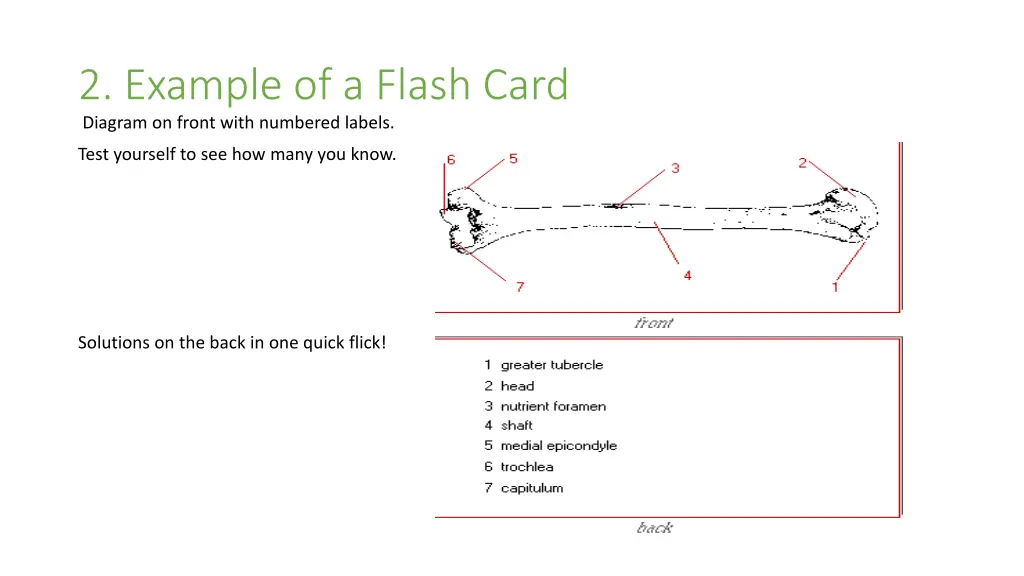 2 example of a flash card diagram on front with