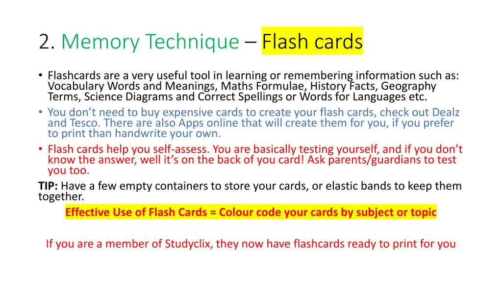2 memory technique flash cards