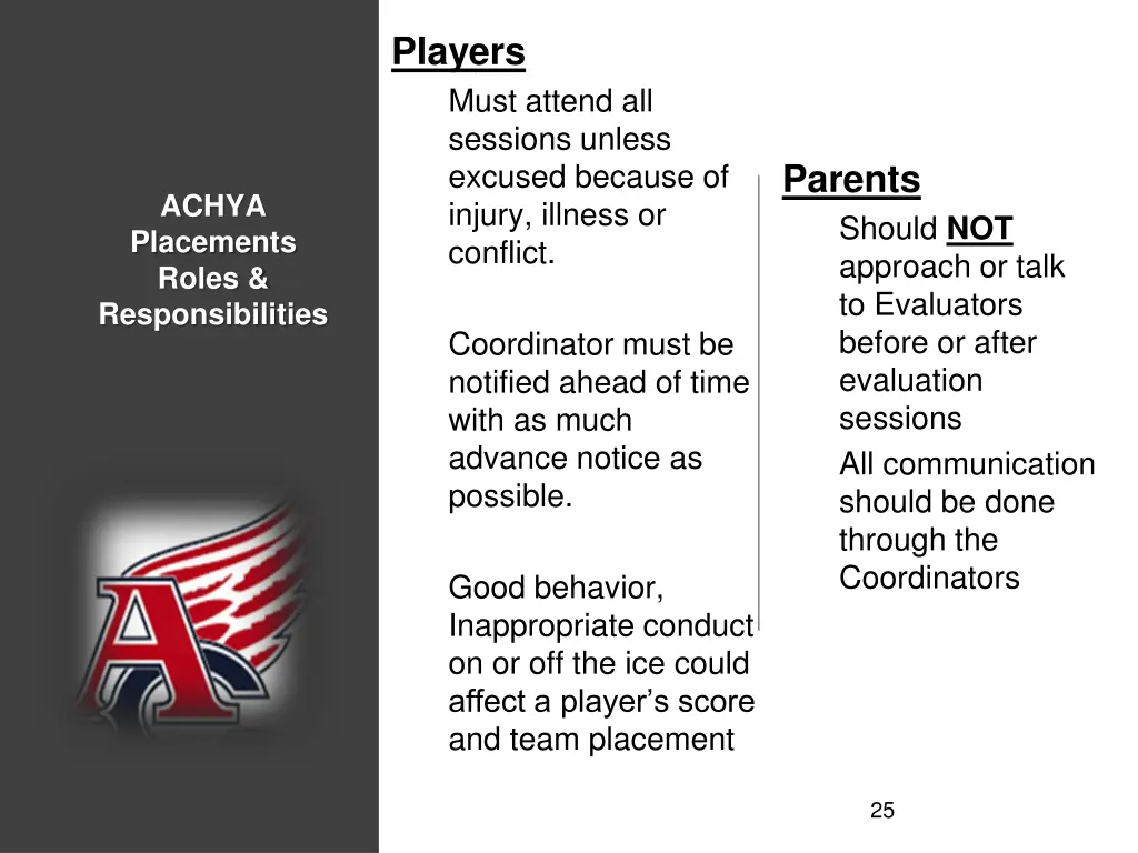 players must attend all sessions unless excused
