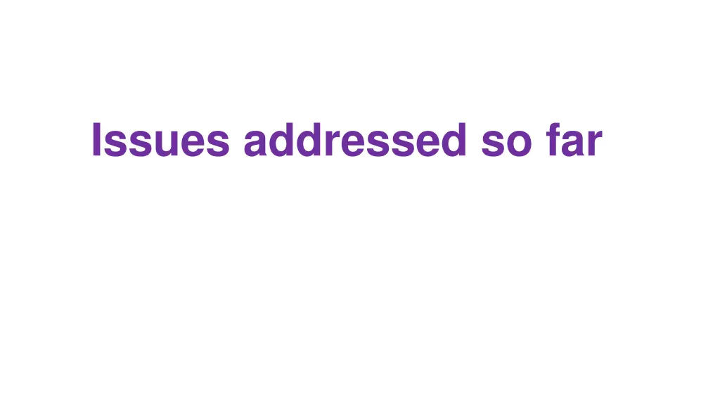 issues addressed so far