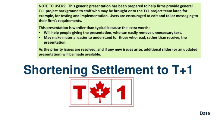 note to users this generic presentation has been