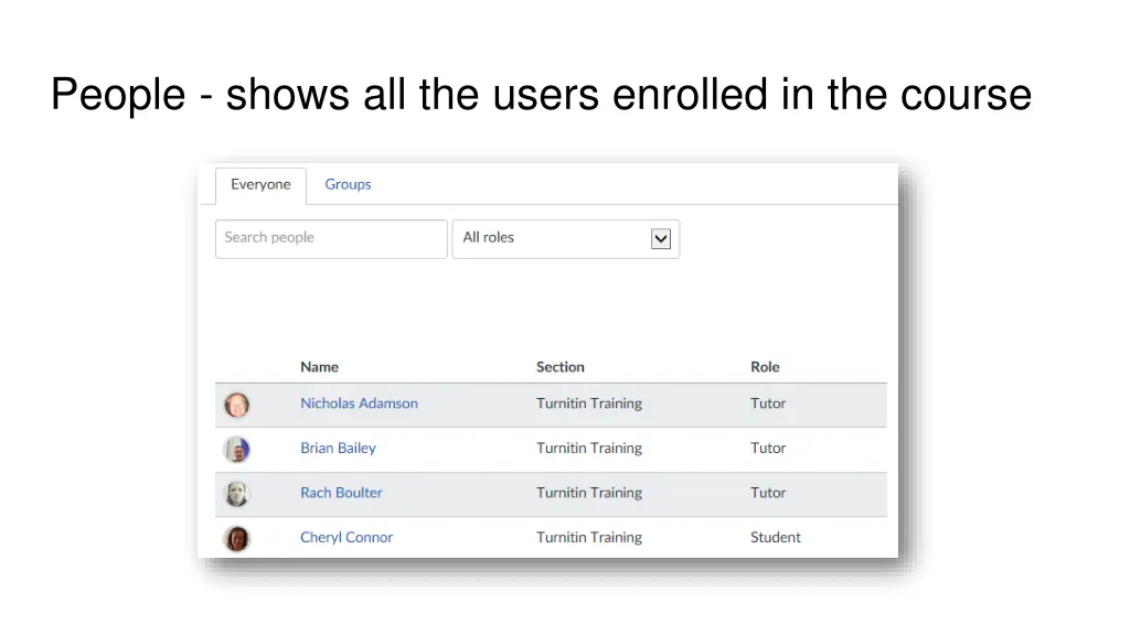 people shows all the users enrolled in the course