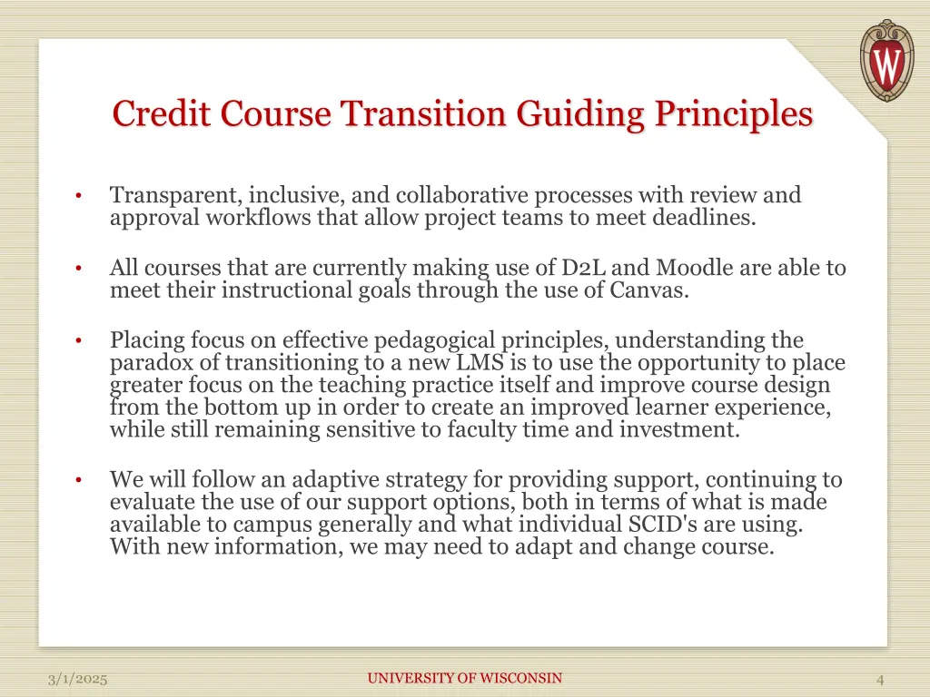 credit course transition guiding principles