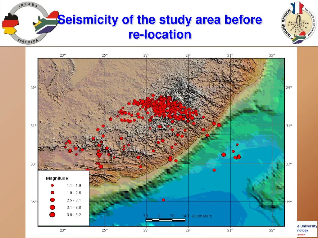 seismicity of the study area before re location