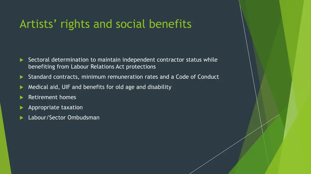 artists rights and social benefits