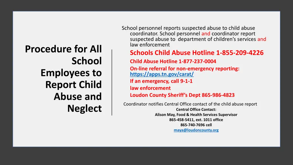 school personnel reports suspected abuse to child