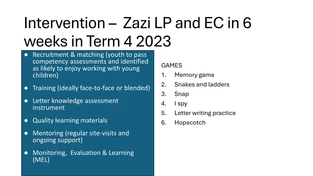 intervention zazilp and ec in 6 weeks in term