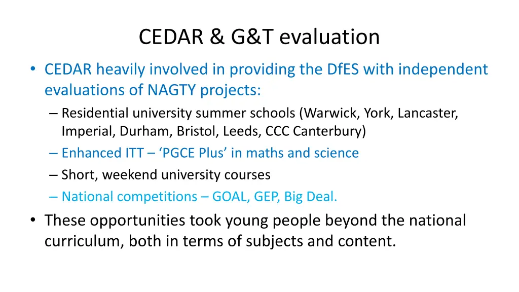 cedar g t evaluation