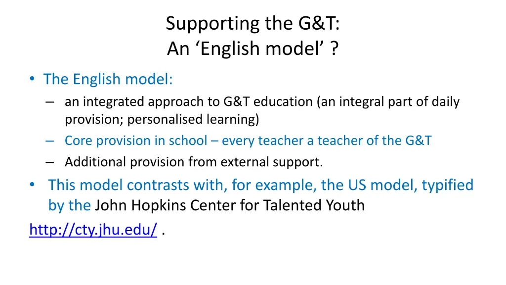 supporting the g t an english model