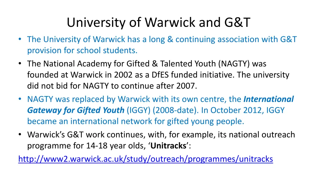 university of warwick and g t the university