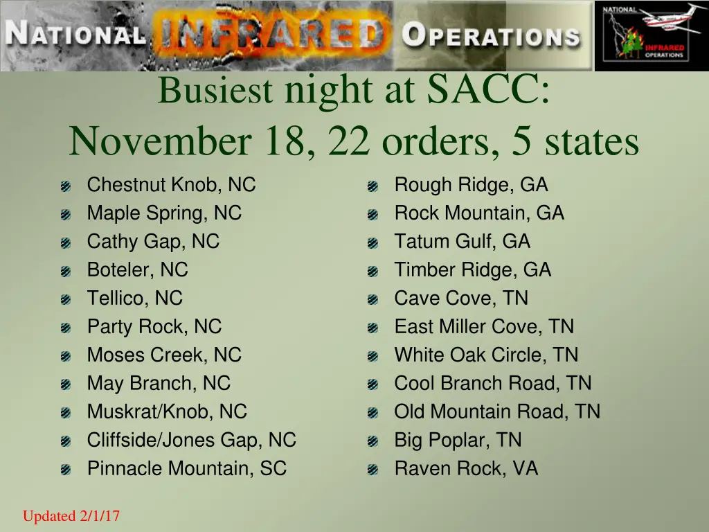 busiest night at sacc november 18 22 orders