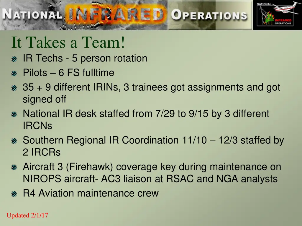 it takes a team ir techs 5 person rotation pilots