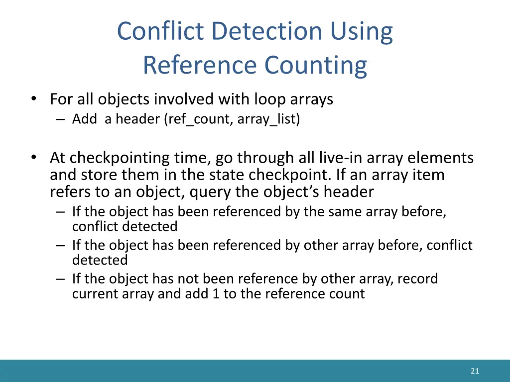 conflict detection using reference counting