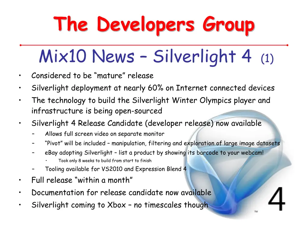 the developers group mix10 news silverlight
