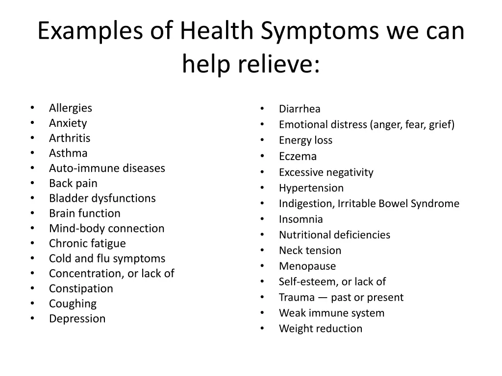 examples of health symptoms we can help relieve